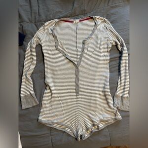 Striped Long Sleeve Button-Up Romper